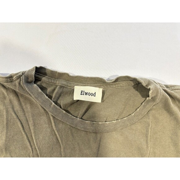 Elwood Mens Olive Green Single Stitch Organic Cotton T-Shirt Distressed Tee Sz L - Picture 4 of 10